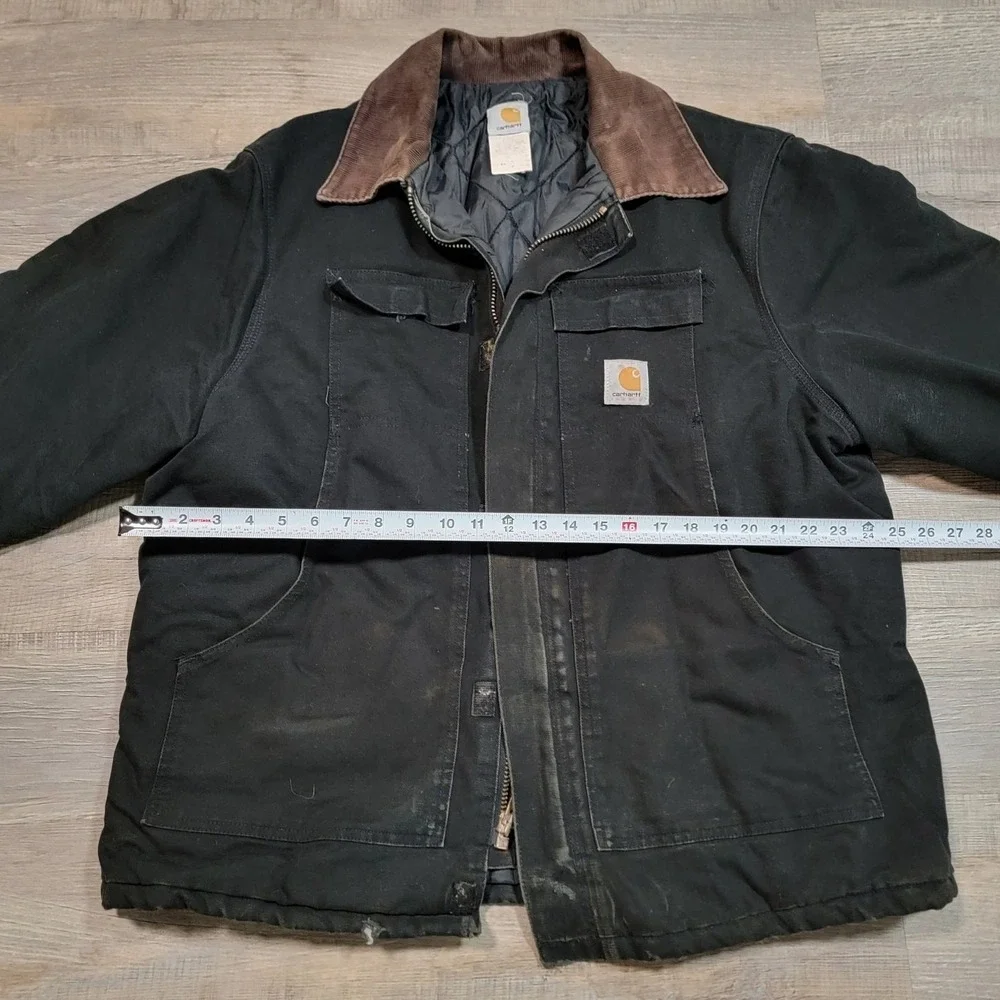 Carhartt Arctic Jacket Quilted Sz 48 Black Corduroy Collar Canvas Distressed Y2K